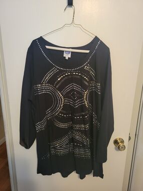 DG2 by Diane Gilman Black Tunic with Silver & Gold Stud Accents
